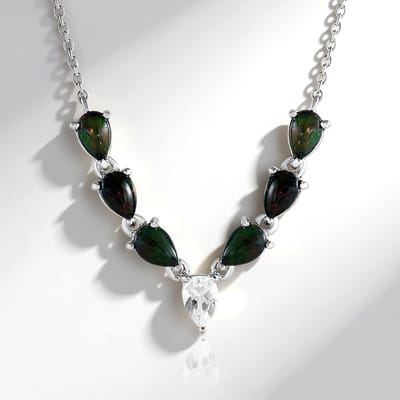 Cavill - 925 Sterling Zilver Geplateerde Halsketting - 6x Mezezo Opalen 1,283 ct & Witte Topaas 0,482 ct - Elegant Peervormig