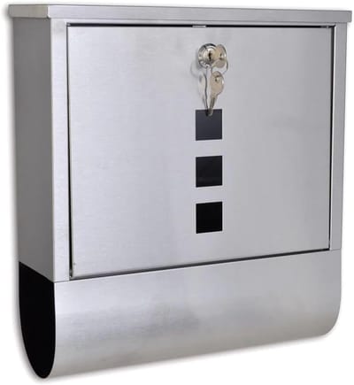 Roestvrij Staal Brievenbus - Postdoos Pakketbox - Post Ontvangen - Met Krantenhouder - 31 x 10.5 x 33.5 cm - Zilverkleurig