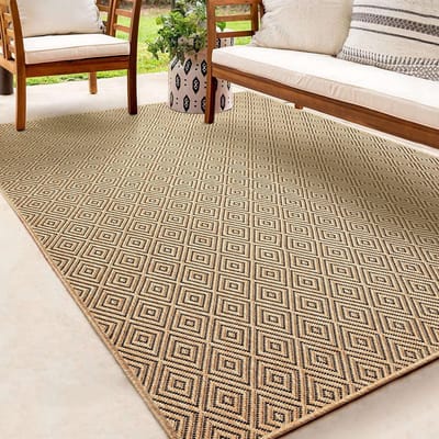 the carpet Kansas – robuust in- & outdoor vloerkleed, weerbestendig & slijtvast, ruitpatroon naturel 80 x 150 cm