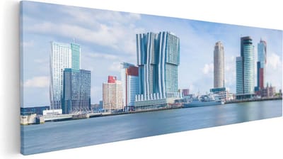 Artaza Canvas Schilderij Skyline Rotterdam - 60x20 cm - Wanddecoratie Stad - Muurdecoratie Boot - Kamer Accessoires