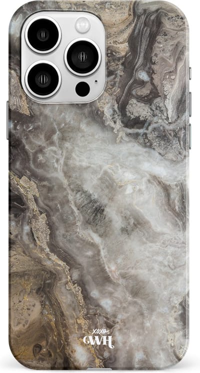 xoxo Wildhearts Marble Grey River - Single Layer - Hoesje geschikt voor iPhone 13 Pro Marmer hoesje shockproof - Hard Case beschermhoesje geschikt voor iPhone 13 Pro - Grijs