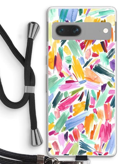 Case Company® - Hoesje met koord geschikt voor Google Pixel 7 hoesje met Koord - Watercolor Brushstrokes - Telefoonhoesje met Zwart Koord - Bescherming aan alle Kanten en Over de Schermrand