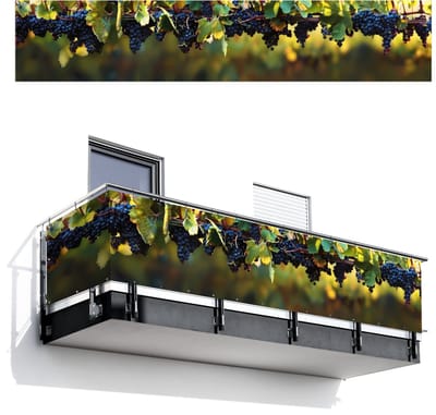 Balkonscherm 500x100 cm - Balkonposter Druiven - Wijn - Natuur - Groen - Balkon scherm decoratie - Balkonschermen - Balkondoek zonnescherm