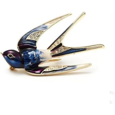 Klassieke broche met zwaluw van geëmailleerd metaal, geschikt voor sjaals, als kerstcadeau, voor banketten en bruiloften. beige