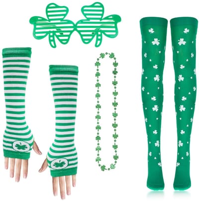 Dailygoody - St. Patrick's Day Accessoires - Shamrock Bril en Kettingen - Groene Sokken en Handschoenen - Cosplay Party - Waterdicht - Geschikt voor F