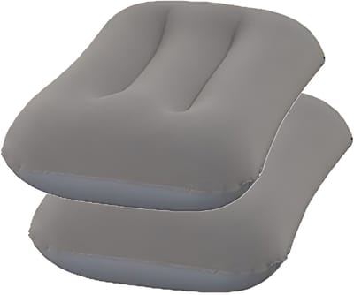 Bestway Opblaasbaar reiskussen - 2x - grijs - 38 x 24 cm - camping/vakantie/vliegtuig reis kussens