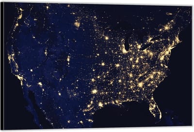 KuijsFotoprint - Schilderij - Satelietfoto USA In De Nacht - Wit - 100 X 200 Cm