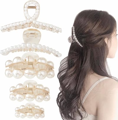 Set van 5 Grote Parel Haarclips & Klemmen voor Dames en Meisjes - Voor Dik en Dun Haar