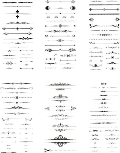 Set van 6 vellen Stickers Kalligrafie Tekst Divider | Stickers Zwart Wit