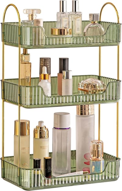 Praktische Badkamer Organizer met 3 Niveaus voor Make-up, Cosmetica en Huidverzorging in Groen