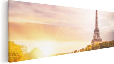 Artaza Canvas Schilderij Eiffeltoren - 60x20 cm - Wanddecoratie Skyline - Muurdecoratie Frankrijk - Kamer Accessoires