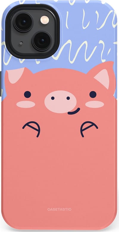 Casetastic hoesje geschikt voor Apple iPhone 13 - MagSafe - Dubbellaagse bescherming - Knuffel van varken - Fashion Case - Koraal Lichtblauw