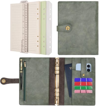 Ringband Organizer - Leren Notitieboek - Zakelijk Plannen - Navulbaar Ontwerp - A5 Formaat - Groen