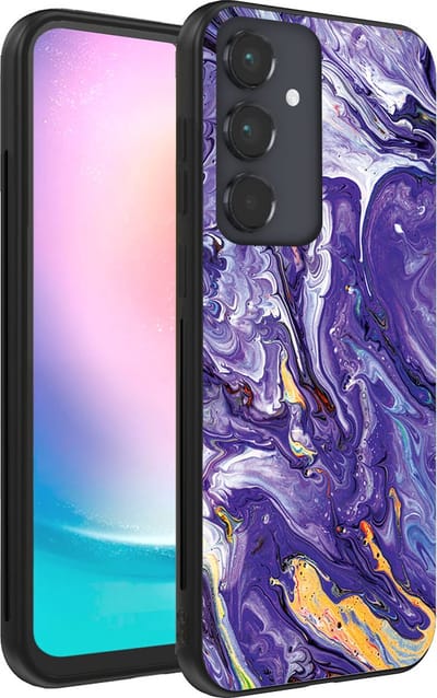 Smartphonica Telefoonhoesje voor Samsung Galaxy A24 4G met marmer opdruk - TPU backcover case marble design - Goud Paars geschikt voor Samsung Galaxy A24 4G