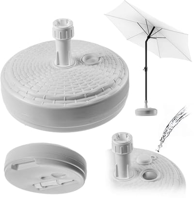 KADAX Parasolstandaard, ronde parasolstandaard, parasolhouder vulbaar met zand water of grind, standaard van kunststof voor tuin, terras, strand (versie 2 rond, wit)