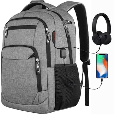 HAUSS SPOLE Rugzak met USB Oplaadpoort - 18 inch Met Anti -Luxe Laptop Rugtas - Diefstalvak - Grote Capaciteit En Comfortabel Draagcomfort - Voor Werk, School En Reizen - Waterafstotend - Lichtgewicht - Casual Travel - Oxford Stof -Grijs