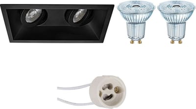 LED Spot Set - LEDVANCE Parathom PAR16 940 36D - Proma Zano Pro - GU10 Fitting - Dimbaar - Inbouw Rechthoek Dubbel - Mat Zwart - 3.4W - Natuurlijk Wit 4000K - Kantelbaar - 185x93mm