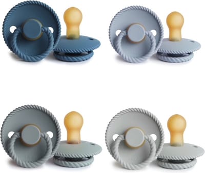 FRIGG ROPE Fopspeen set 4 stuks Ocean Vieuw,Powder Blue,French Gray en Silver Gray 0-6 maand