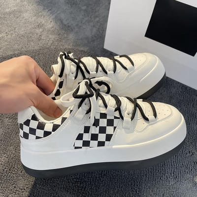 Schoenen met schaakbordruit, dames, nieuw voorjaar, plateauzool, verhogend, veelzijdig, student, schoenen met grote neus 40 zwart