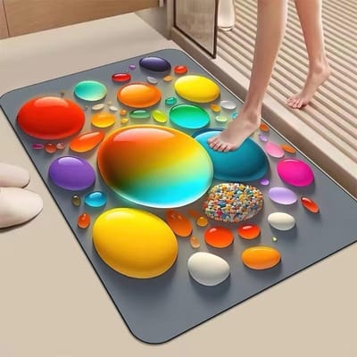 Driedimensionale Visuele Kiezels Vloermat Bij de Badkamerdeur Diatomeeënaarde Badkamer Waterabsorptiekussen Antislip Sneldrogende Voetmat 50 * 80cm
