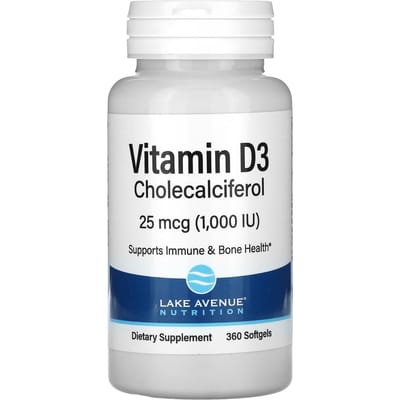Lake Avenue Nutrition, vitamine D3, 25 mcg (1 000 UI), 360 gélules