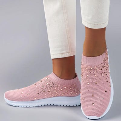 Dames platte kristallen sneakers ademende vrijetijdsschoenen sportschoenen buitenshuis 35 roze