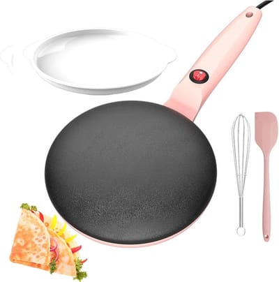 Elektrische Crêpemaker - Pannenkoekenmaker - Snel Ontbijt - Automatische Thermostaat - 20 cm Diameter - Roze