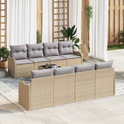 vidaXL - Tuinbank - Set - 9 - st - 8-Aantal - zitplaatsen - Beige - en - Grijs