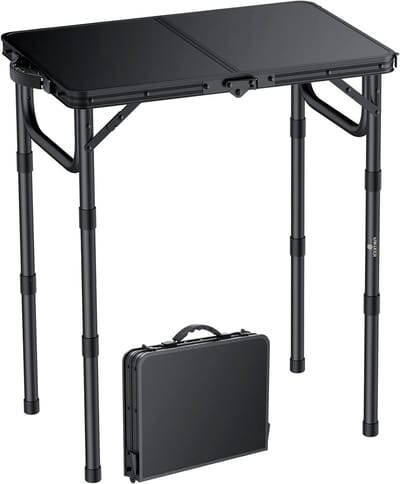 Campingtafel 58 x 40 cm - Opvouwbare multifunctionele tafel met 3 hoogtes (26/48/70 cm) voor picknick en buitenshuis gebruik, lichtgewicht aluminium en MDF platen