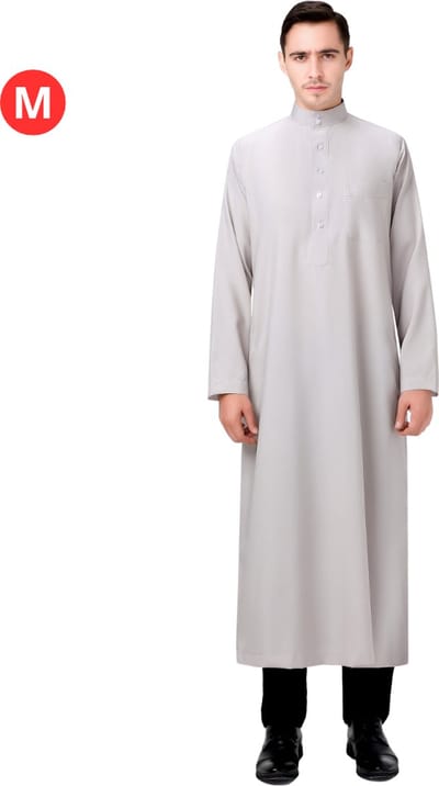 Bovista Arabisch Mannen Kaftan - Djellaba Heren - Islamitische Kleding - Moslim Kleding - Alhamdulillah - Grijs M