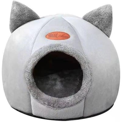 Kattenhoofdvorm Schattig en Comfortabel Warm Kattenhuis Veilige Slaapgrot Antislip Semi-Gesloten Ontwerp Vier Seizoenen Universeel Kattennest M gray
