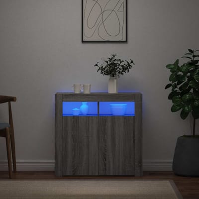 vidaXL - Dressoir - met - LED-verlichting - 80x35x75 - cm - grijs - sonoma - eiken