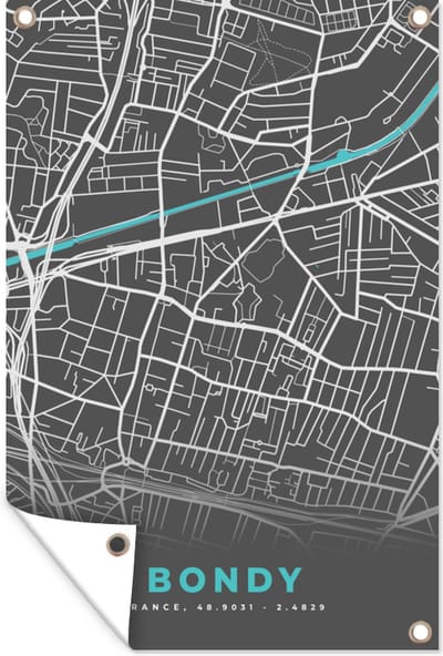 Muurdecoratie Bondy - Frankrijk - Plattegrond - Kaart - Stadskaart. - 120x180 cm - Tuinposter - Tuindoek