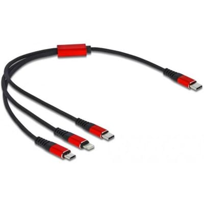Delock 86710 USB-laadkabel USB 2.0 USB-C stekker, USB-C stekker, USB-micro-B stekker, Apple Lightning stekker 0.30 m Zwart, Rood