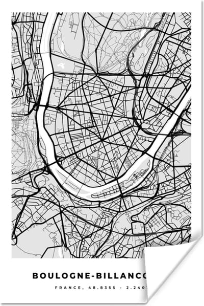 Poster Plattegrond - Boulogne-Billancourt - Stadskaart - Kaart - Frankrijk - 120x180 cm XXL