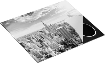 Chefcare Inductie Beschermer New York Manhattan tijdens Zonsondergang - Zwart Wit - 60x50 cm - Afdekplaat Inductie - Kookplaat Beschermer - Inductie Mat