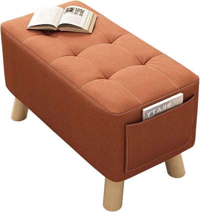 Opbergbankje Voetenbankje - Ottomaanse Kruk Poef - Voeten Rusten - Massief Houten Frame - 40x28x28 cm - Groen