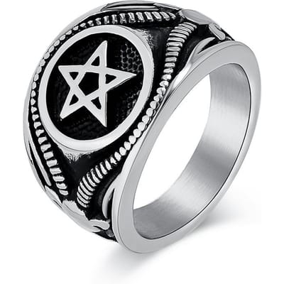 Europese en Amerikaanse Donkere Stijl Satan Geit Pentagram Titanium Staal Ring voor Mannen 13# gray