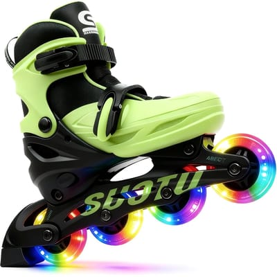 Suotu Skeelers - Inlineskates Verstelbaar - Lijn: S78 - Skeelers meisjes en jongens - Maat: EUR 28-30 - lichtgevende wielen - Groen/Zwart - S