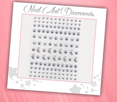Nail Art Diamonds (130 Diamantjes Sterren/Manen Transparant) [Zelfklevend Nagel Steentjes Decoratie Versiering - Manicure Kunstnagels Nepnagels - Acryl Nagels Rhinestone Rhine Stones]