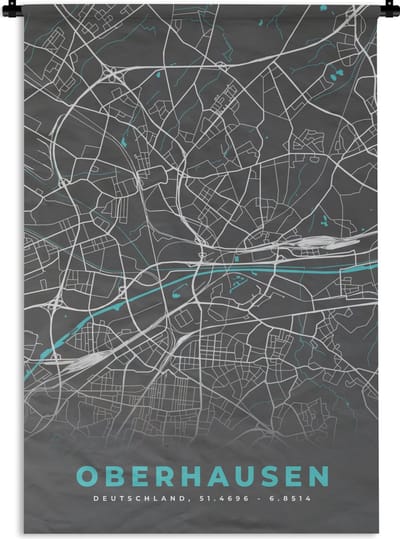 Wandkleed - Wanddoek - Blauw – Duitsland – Plattegrond – Stadskaart – Kaart – Oberhausen - 120x180 cm - Wandtapijt