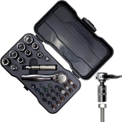 Magnetische Ratelschroevendraaier - Multiset Reparatie - Klus Klussen - 34 Delig - Compact Formaat - Meerkleurig