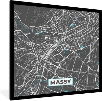 Fotolijst incl. Poster - Frankrijk - Massy - Plattegrond - Kaart - Stadskaart - 40x40 cm - Posterlijst