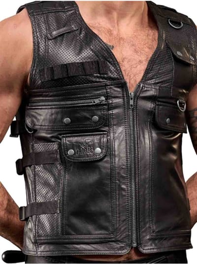 Mister b leather utility vest - black - small