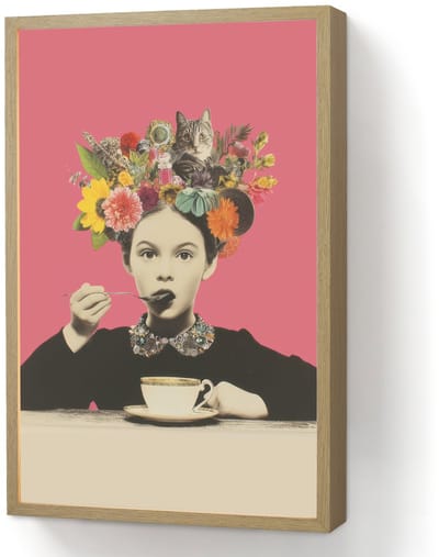 Wandlamp 40x60 cm - Oplaadbaar - Meisje - Kopje - Bloemen - Roze - Wandlampen binnen woonkamer - Slaapkamer lamp - Decoratieve nachtlamp - Vloerlamp draadloos