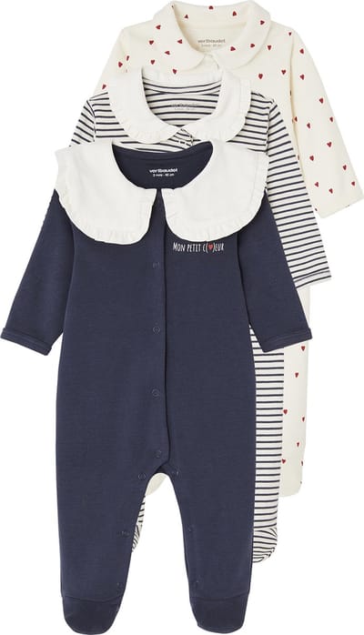 Vertbaudet Set van 3 slaappakjes "hartjes" baby van interlock