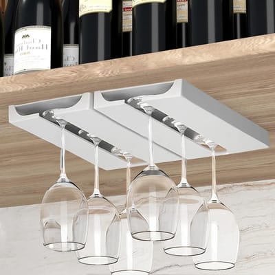 Hanging wijn glas houder, zelfklevende organizer voor bar, zonder boren, 2 stuks (wit) - ideaal voor wijnliefhebbers en baraccessoires