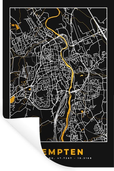 Muurstickers - Sticker Folie - Stadskaart – Plattegrond – Duitsland – Goud – Kempten – Kaart - 20x30 cm - Plakfolie - Muurstickers Kinderkamer - Zelfklevend Behang - Zelfklevend behangpapier - Stickerfolie