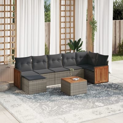 vidaXL - 8-delige - Loungeset - met - kussens - poly - rattan - grijs