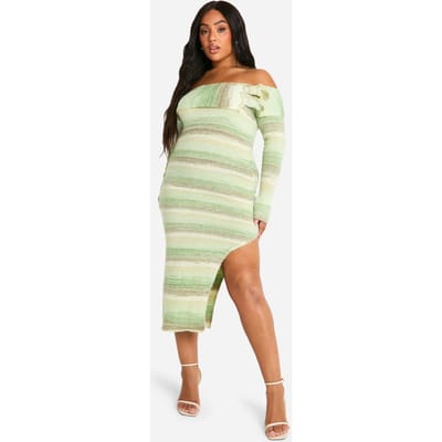 boohoo Dames Plus Bardot Buckle gebreide jurk | Green | Maat: 16